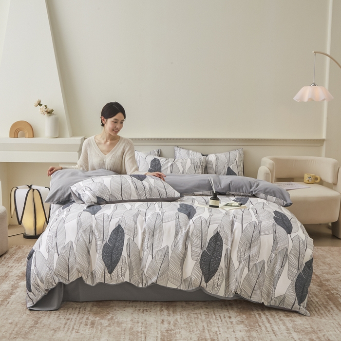 91家纺网 家纺一手货源 找家纺 柠馨 2024新款基础款全棉磨毛纯色四件套 安格斯