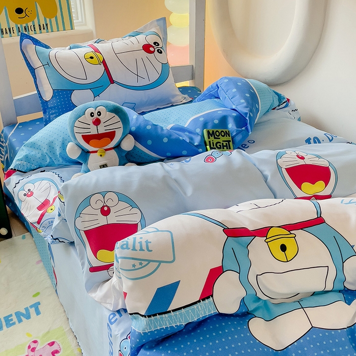 91家纺网 家纺一手货源 找家纺 梦卓家纺 2025新款芦荟棉三件套四件套  宿舍图 哆啦A梦