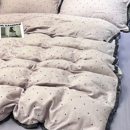 荣轩 2024新款全棉印花双层纱四件套 皱皱纱花边款 花边 多肉葡萄