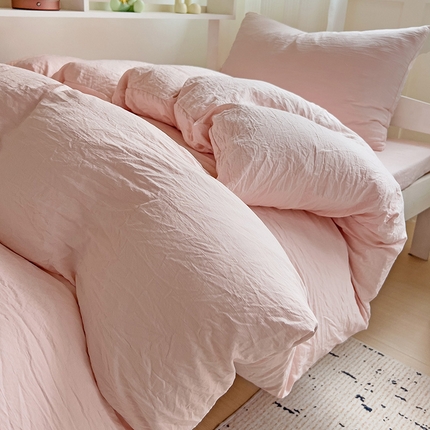 韩巢家纺 2024新款学生宿舍上下铺超柔水洗棉床单被套三件套-纯色系列学生床（含卖家秀） 水洗棉浅粉