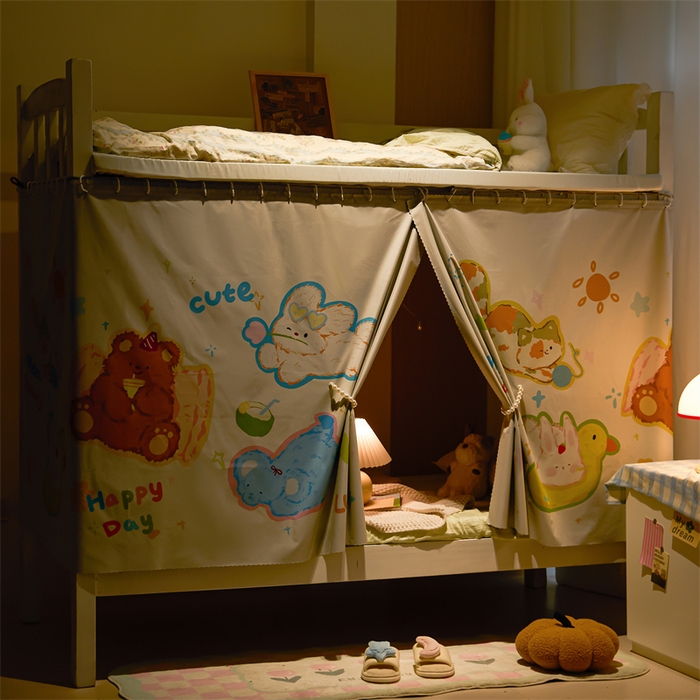 91家纺网 家纺一手货源 找家纺 卓尔居 2025新款学生宿舍非一体式遮光床帘 涂层-卡通小动物