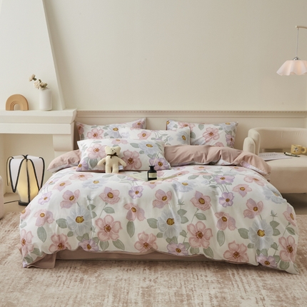 91家纺网 家纺一手货源 找家纺 柠馨 2024新款基础款全棉磨毛纯色四件套 阿黛尔