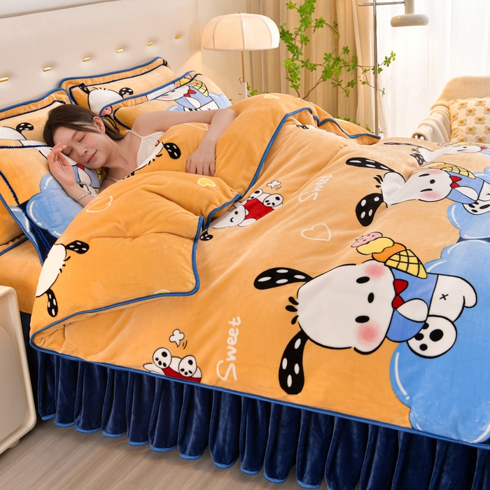 91家纺网 家纺一手货源 找家纺 雨洋2025新款加厚保暖8.5斤牛奶绒金貂婴儿绒四件套 帕莎狗