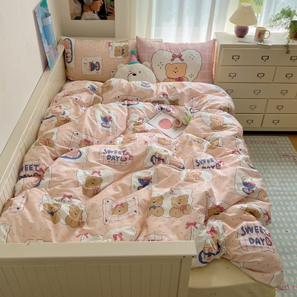 91家纺网 家纺一手货源 找家纺 （总）桃喜 2024新款学生季13372全棉混搭四件套