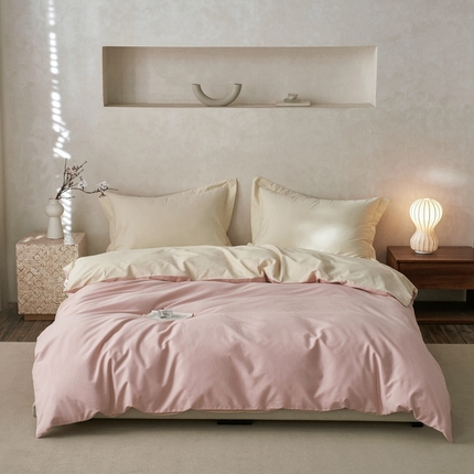 ROZ home 蕊姿家居 2024新款超柔磨毛全棉单被套 浅粉+米黄