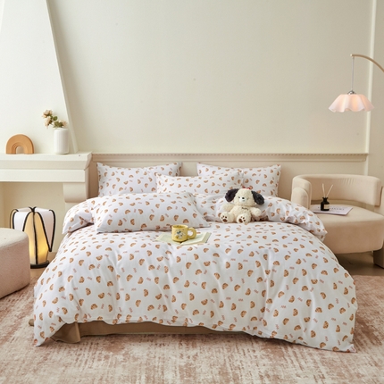 91家纺网 家纺一手货源 找家纺 柠馨 2024新款基础款全棉磨毛纯色四件套 晚安熊