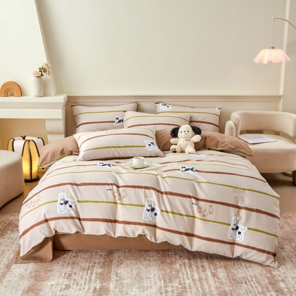 91家纺网 家纺一手货源 找家纺 柠馨 2024新款基础款全棉磨毛纯色四件套 快乐玩伴