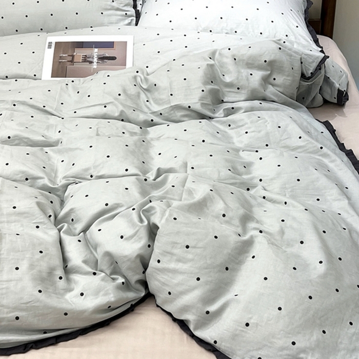 91家纺网 家纺一手货源 找家纺 荣轩 2024新款全棉印花双层纱四件套 皱皱纱花边款 花边 海盐拿铁