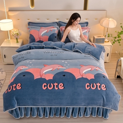 雨洋2025新款加厚保暖8.5斤牛奶绒金貂婴儿绒四件套 小海豚