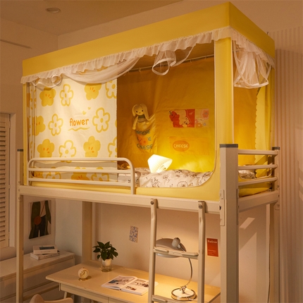 91家纺网 家纺一手货源 找家纺 卓尔居 2025新款学生宿舍遮光床帘涂层花边花卉系列蚊帐 鸡蛋花