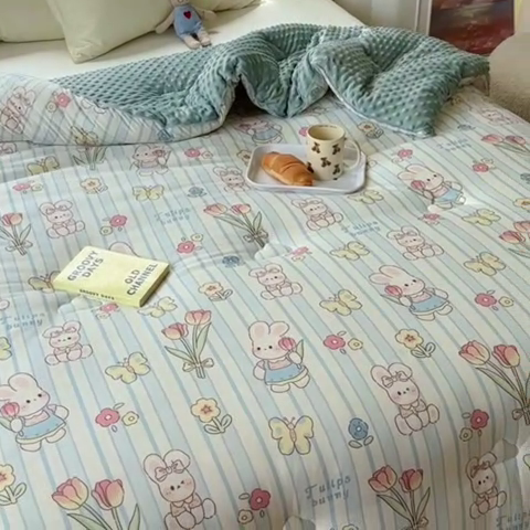 91家纺网 家纺一手货源 找家纺 木堇家居 2024新款针织棉豆豆被大豆四季被冬被被子被芯 针织豆豆被-蝴蝶兔兔