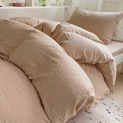 韩巢家纺 2024新款学生宿舍上下铺超柔水洗棉床单被套三件套-纯色系列学生床（含卖家秀） 水洗棉奶咖