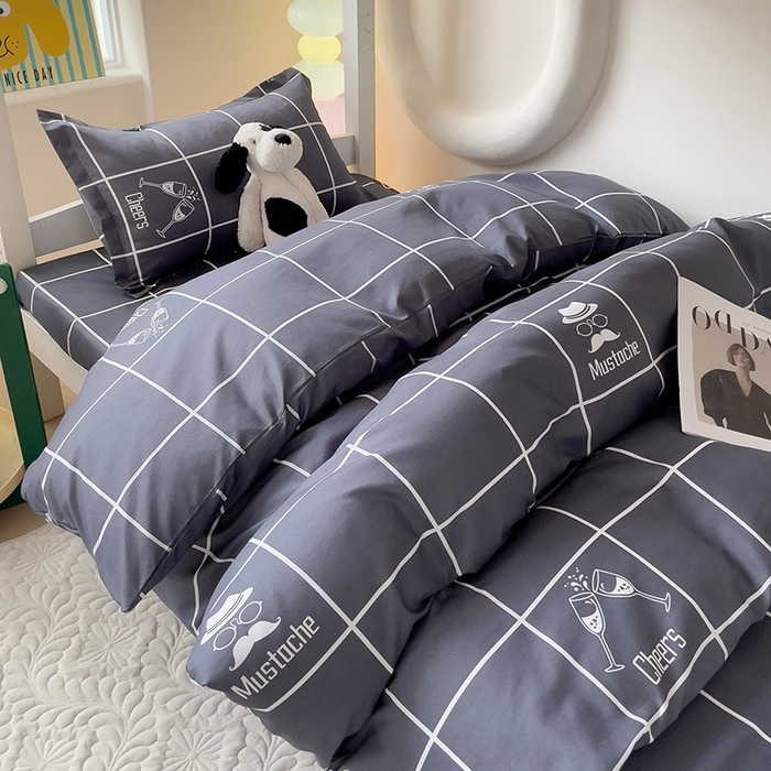 91家纺网 家纺一手货源 找家纺 梦卓家纺 2025新款芦荟棉三件套四件套  宿舍图 深灰