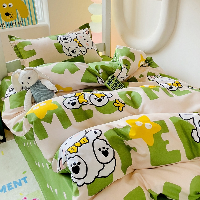 91家纺网 家纺一手货源 找家纺 梦卓家纺 2025新款芦荟棉三件套四件套  宿舍图 哈哈狗