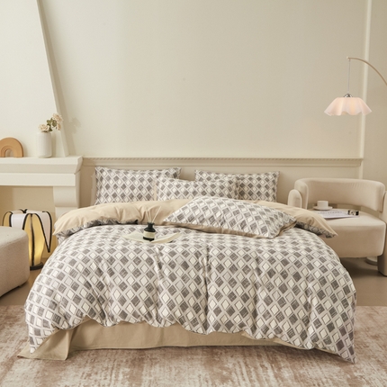 91家纺网 家纺一手货源 找家纺 （总）柠馨 2024新款基础款全棉磨毛纯色四件套