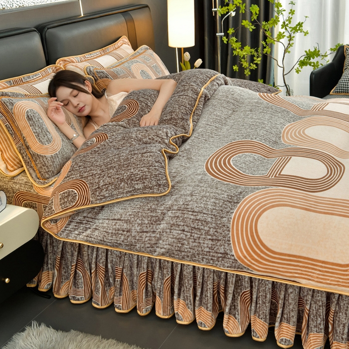 91家纺网 家纺一手货源 找家纺 雨洋2025新款加厚保暖8.5斤牛奶绒金貂婴儿绒四件套 安娜