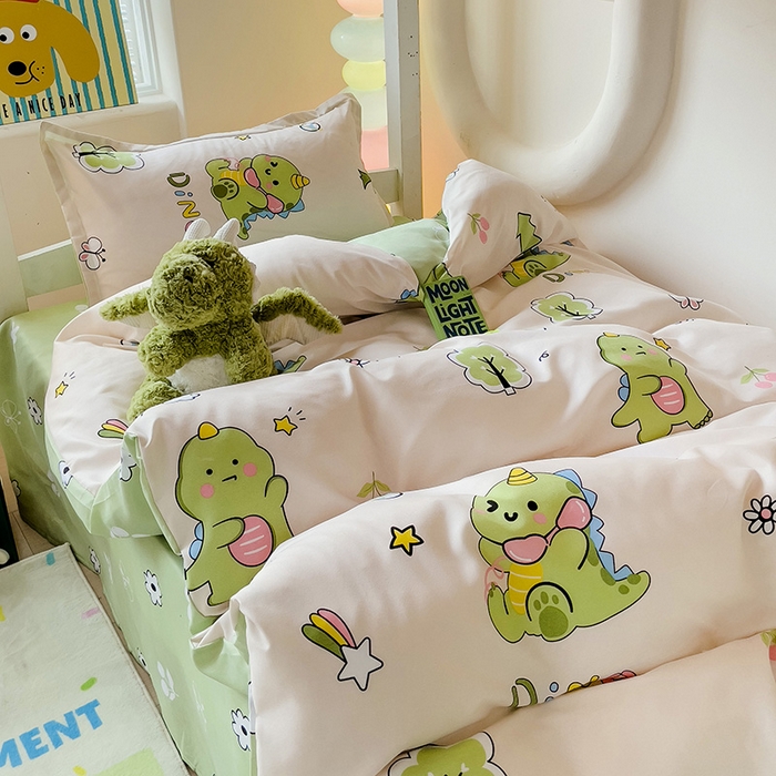 91家纺网 家纺一手货源 找家纺 梦卓家纺 2025新款芦荟棉三件套四件套  宿舍图 恐龙派对