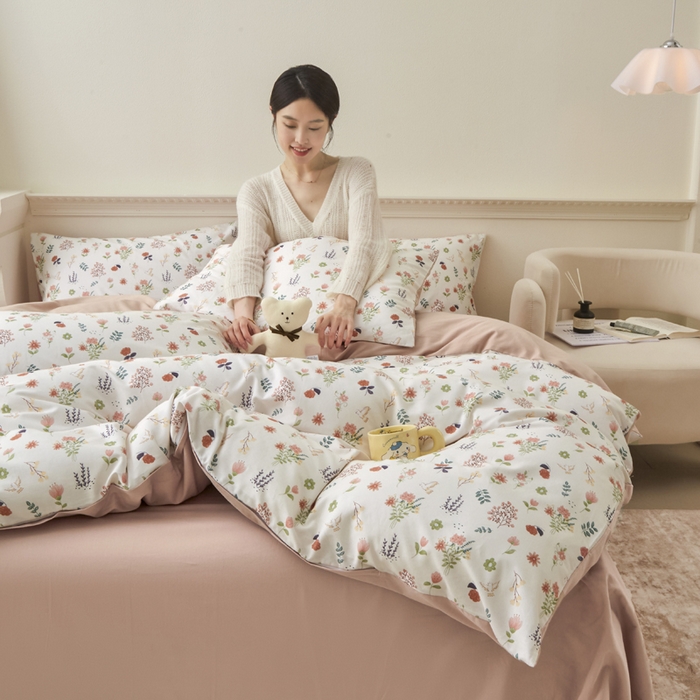 91家纺网 家纺一手货源 找家纺 柠馨 2024新款基础款全棉磨毛纯色四件套 幻想曲