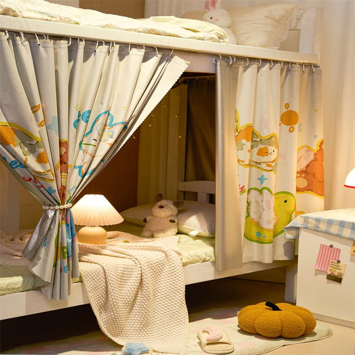 91家纺网 家纺一手货源 找家纺 卓尔居 2025新款学生宿舍非一体式遮光床帘 涂层-卡通小动物