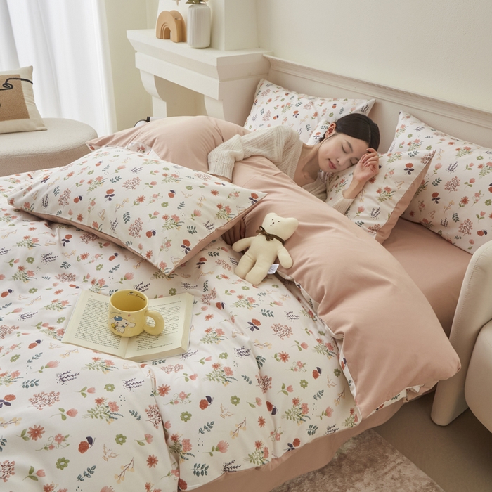 91家纺网 家纺一手货源 找家纺 柠馨 2024新款基础款全棉磨毛纯色四件套 幻想曲