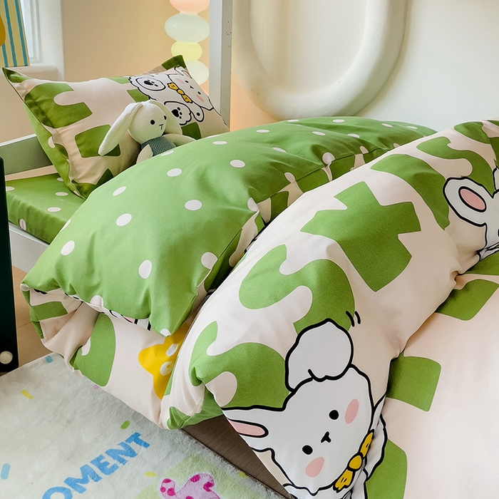 91家纺网 家纺一手货源 找家纺 梦卓家纺 2025新款芦荟棉三件套四件套  宿舍图 哈哈狗