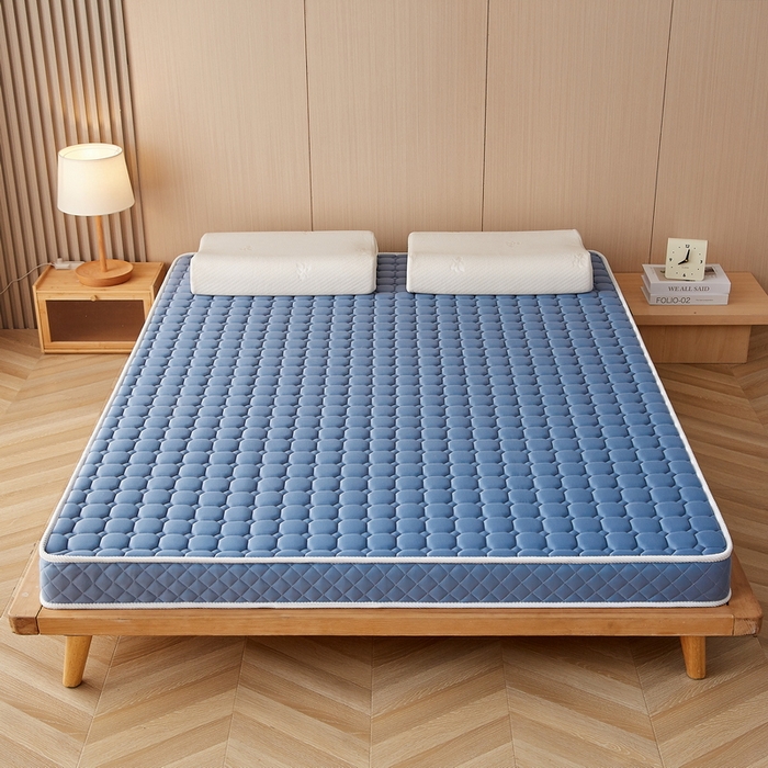 91家纺网 家纺一手货源 找家纺 卡派 2024新款乳胶记忆棉立体加厚加高床垫-方格系列 蓝灰色