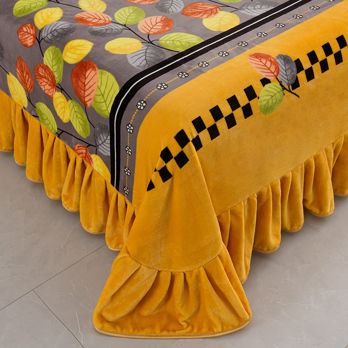 91家纺网 家纺一手货源 找家纺 绒品壹家家纺 2024新款180g7斤牛奶绒印花四件套 枝繁叶茂-黄