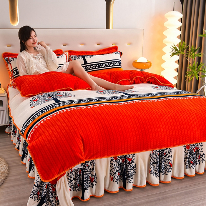 91家纺网 家纺一手货源 找家纺 绒品壹家家纺 2024新款180g7斤牛奶绒印花四件套 展翅高飞