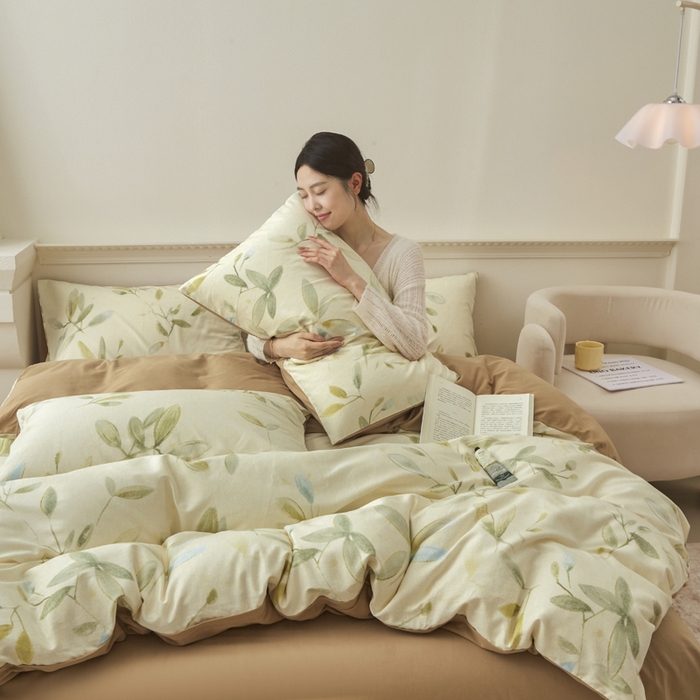 91家纺网 家纺一手货源 找家纺 柠馨 2024新款基础款全棉磨毛纯色四件套 韶华