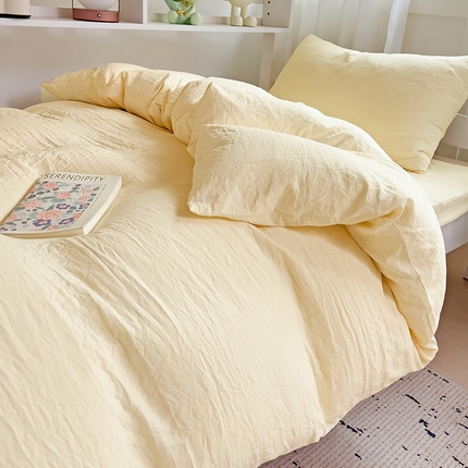 韩巢家纺 2024新款学生宿舍上下铺超柔水洗棉单件被套-纯色系列学生床（含卖家秀） 水洗棉奶黄