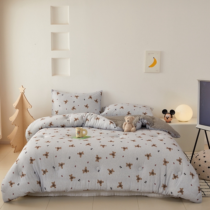 91家纺网 家纺一手货源 找家纺 木堇家居 2024新款针织棉豆豆被大豆四季被冬被被子被芯 针织豆豆被-可可熊-灰