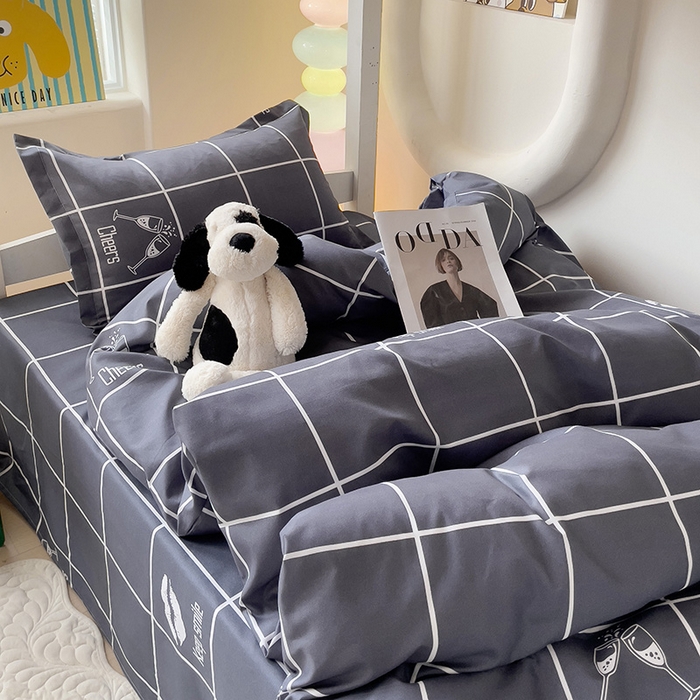 91家纺网 家纺一手货源 找家纺 梦卓家纺 2025新款芦荟棉三件套四件套  宿舍图 深灰