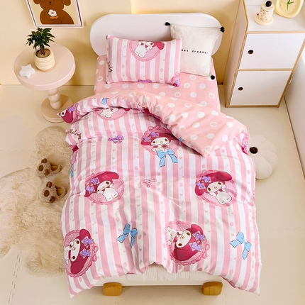 91家纺网 家纺一手货源 找家纺 （总）吉咪兔 2025新款正版三丽鸥库洛米美乐蒂幼儿园被子三件套纯棉被褥六件套午睡