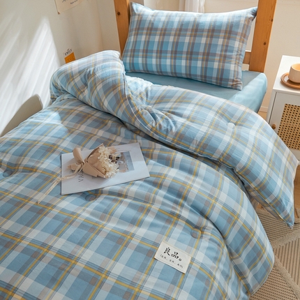 木堇家居  2024新款良品水洗棉学生四季被冬被被子被芯 蓝大格