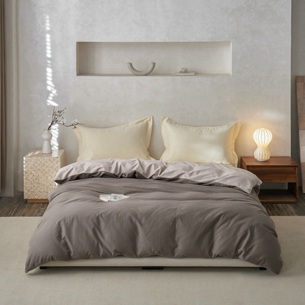 ROZ home 蕊姿家居 2024新款超柔磨毛全棉单被套 棕灰+米灰