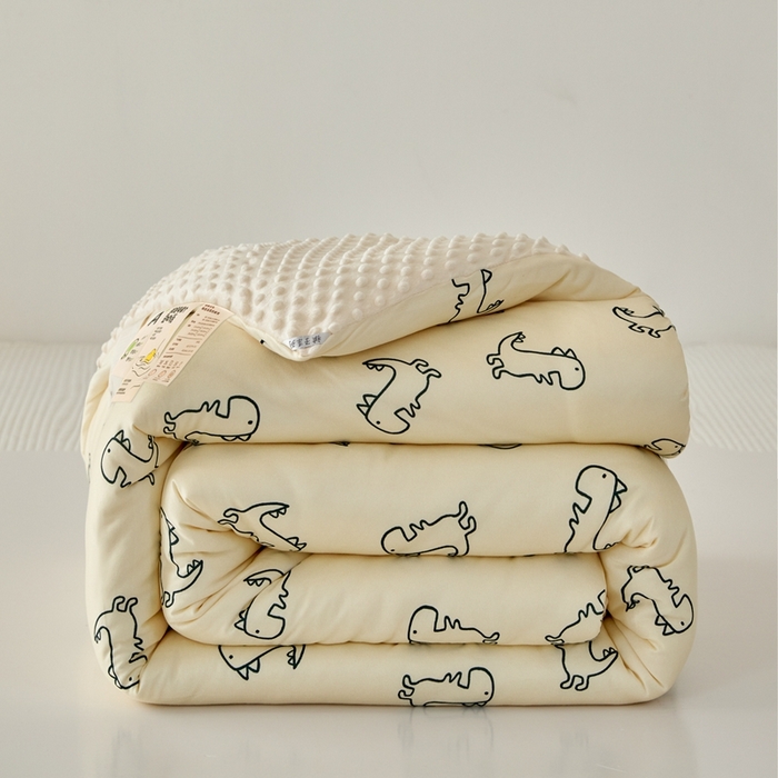 91家纺网 家纺一手货源 找家纺 木堇家居 2024新款针织棉豆豆被大豆四季被冬被被子被芯 针织豆豆被-恐龙世界-米黄