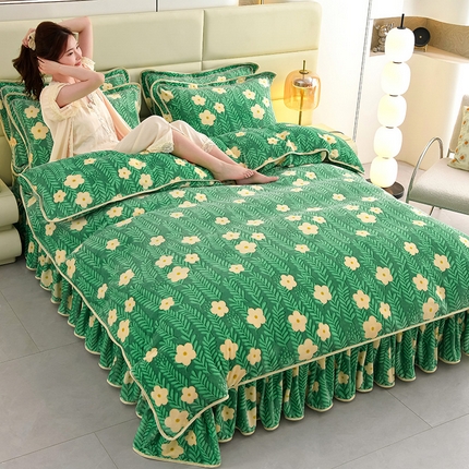 绒品壹家家纺 2024新款180g7斤牛奶绒印花四件套 亭亭玉立