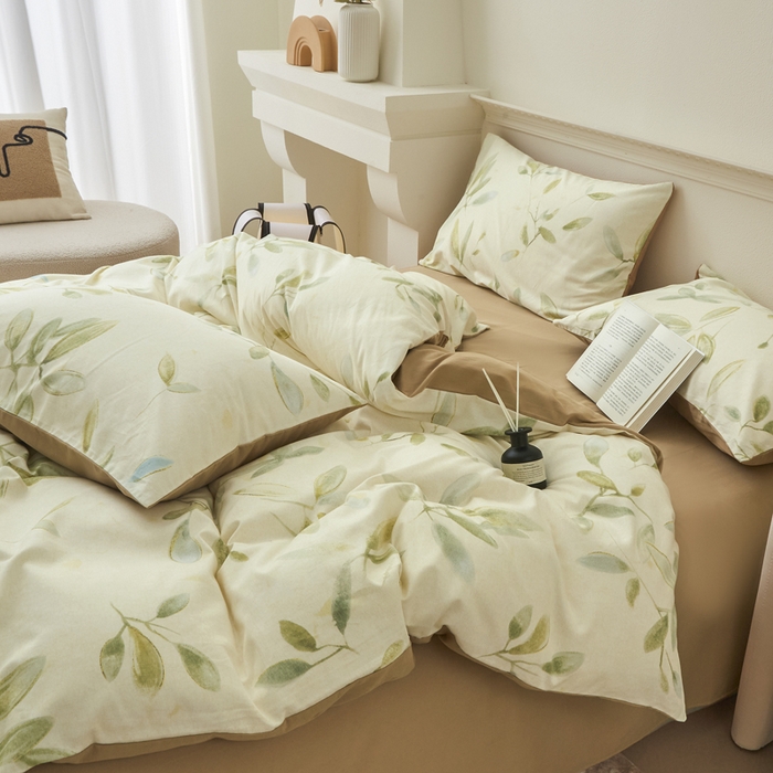 91家纺网 家纺一手货源 找家纺 柠馨 2024新款基础款全棉磨毛纯色四件套 韶华