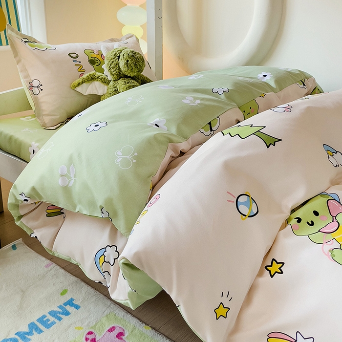 91家纺网 家纺一手货源 找家纺 梦卓家纺 2025新款芦荟棉三件套四件套  宿舍图 恐龙派对