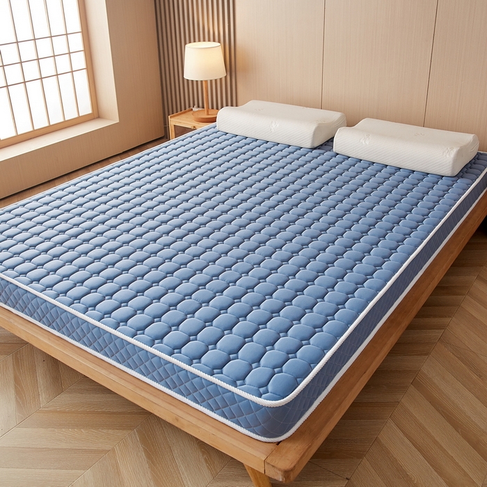 91家纺网 家纺一手货源 找家纺 卡派 2024新款乳胶记忆棉立体加厚加高床垫-方格系列 蓝灰色