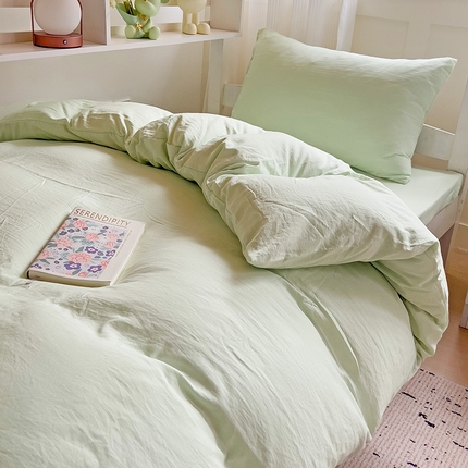 91家纺网 家纺一手货源 找家纺 韩巢家纺 2024新款学生宿舍上下铺超柔水洗棉单件被套-纯色系列学生床（含卖家秀） 水洗棉浅绿