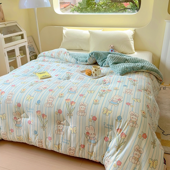 91家纺网 家纺一手货源 找家纺 木堇家居 2024新款针织棉豆豆被大豆四季被冬被被子被芯 针织豆豆被-蝴蝶兔兔