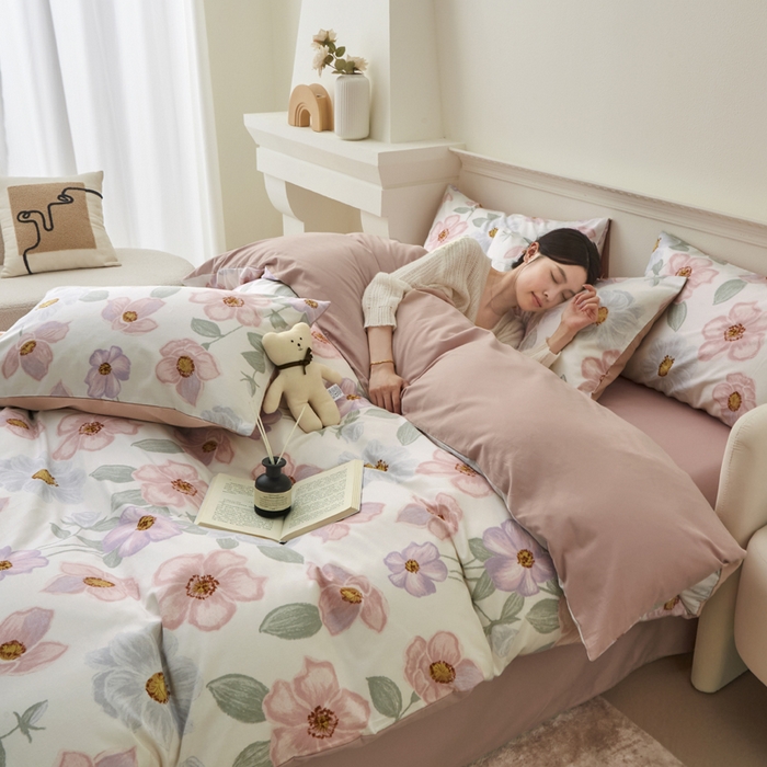 91家纺网 家纺一手货源 找家纺 柠馨 2024新款基础款全棉磨毛纯色四件套 阿黛尔