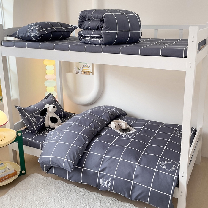 91家纺网 家纺一手货源 找家纺 梦卓家纺 2025新款芦荟棉三件套四件套  宿舍图 深灰