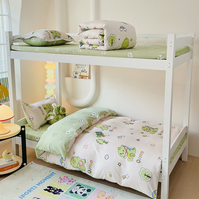 91家纺网 家纺一手货源 找家纺 梦卓家纺 2025新款芦荟棉三件套四件套  宿舍图 恐龙派对