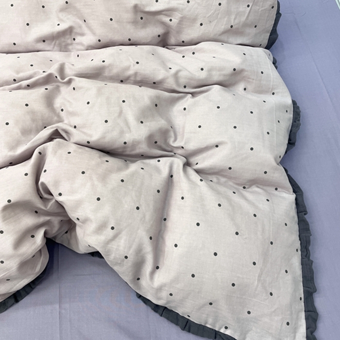 91家纺网 家纺一手货源 找家纺 荣轩 2024新款全棉印花双层纱四件套 皱皱纱花边款 花边 多肉葡萄