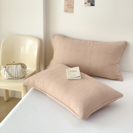 漫时光 2025新款纯色夹棉枕套 卡其色