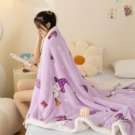 雅萱家纺 2024新款羊羔绒+牛奶绒毛毯披肩毯盖毯 羊羔绒-魔法小兔