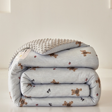 木堇家居 2024新款针织棉豆豆被大豆四季被冬被被子被芯 针织豆豆被-可可熊-灰