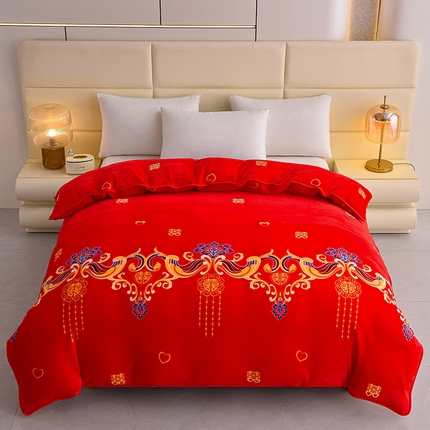 绒品壹家家纺 2024新款180g7斤牛奶绒印花单被套 喜结良缘